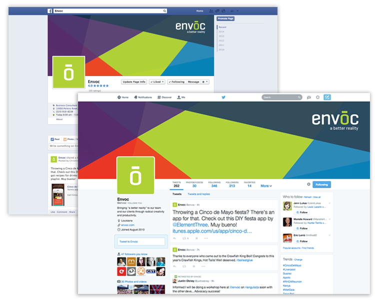 Social media pages redesigned with the new Envoc brand